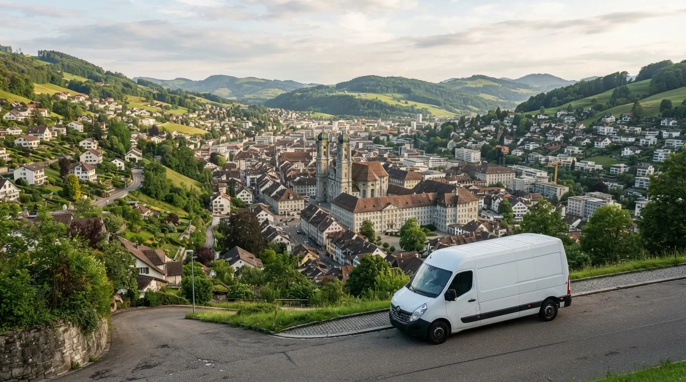 Blick über die Dächer der St. Galler Altstadt mit den Türmen der Kathedrale
